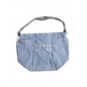 Victoria’s Secret Denim Studded Logo Tote Bag NWT Oversized Beach Carryall
